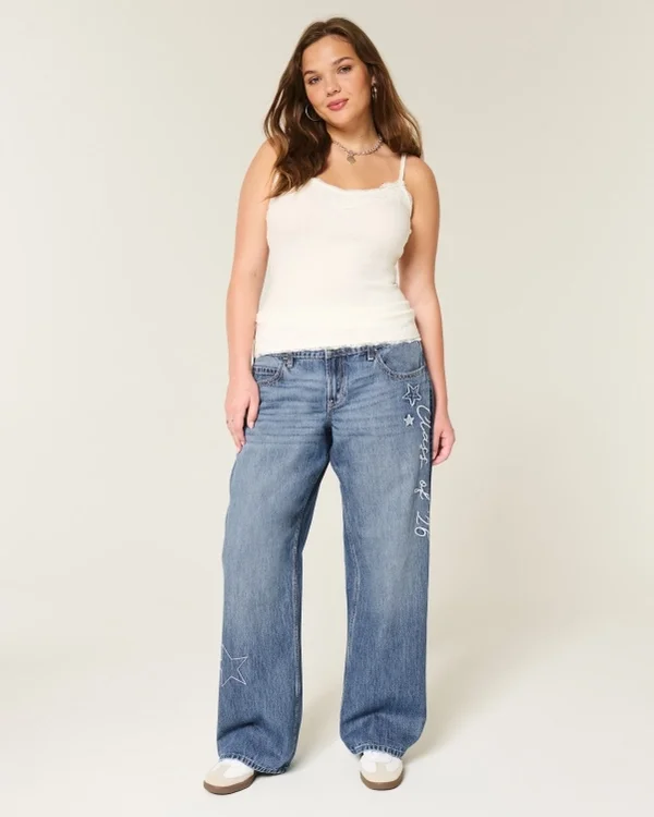 Low-Rise Dark Wash Class of ’26 Embroidered Baggy Jeans Low-Rise Dark Wash Class of ’26 Embroidered Baggy Jeans