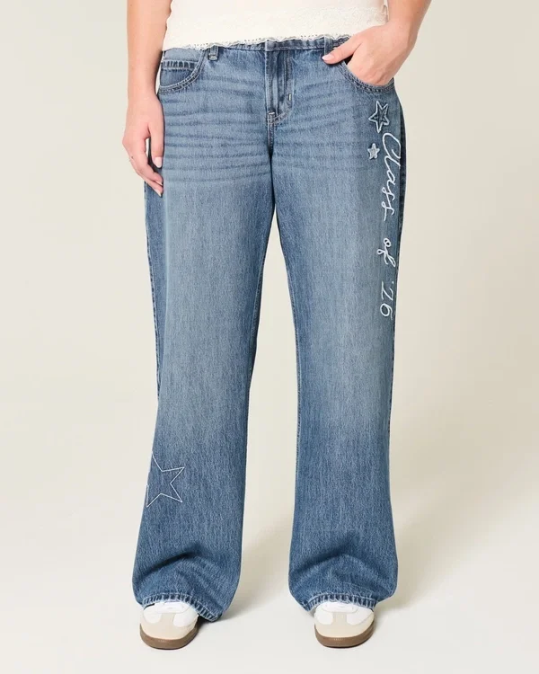 Low-Rise Dark Wash Class of ’26 Embroidered Baggy Jeans Low-Rise Dark Wash Class of ’26 Embroidered Baggy Jeans