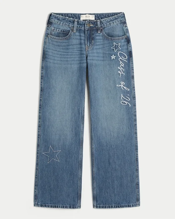 Low-Rise Dark Wash Class of ’26 Embroidered Baggy Jeans Low-Rise Dark Wash Class of ’26 Embroidered Baggy Jeans