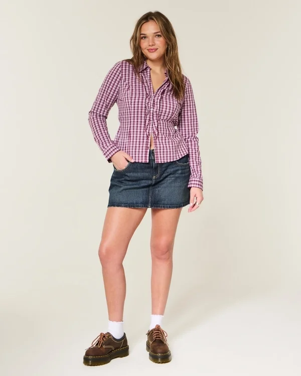 Low-Rise Dark Wash Denim Mini Skort Low-Rise Dark Wash Denim Mini Skort