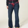 Low-Rise Dark Wash Red Tie Waist Bootcut Jeans Low-Rise Dark Wash Red Tie Waist Bootcut Jeans