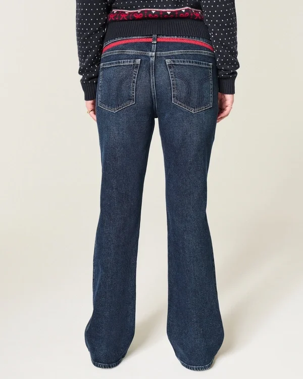 Low-Rise Dark Wash Red Tie Waist Bootcut Jeans Low-Rise Dark Wash Red Tie Waist Bootcut Jeans