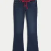 Low-Rise Dark Wash Red Tie Waist Bootcut Jeans Low-Rise Dark Wash Red Tie Waist Bootcut Jeans