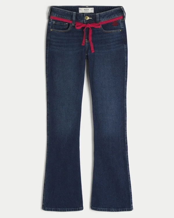 Low-Rise Dark Wash Red Tie Waist Bootcut Jeans Low-Rise Dark Wash Red Tie Waist Bootcut Jeans