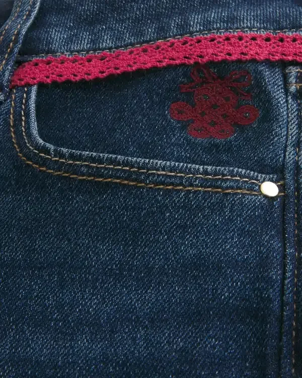 Low-Rise Dark Wash Red Tie Waist Bootcut Jeans Low-Rise Dark Wash Red Tie Waist Bootcut Jeans