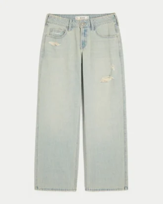 Low-Rise Distressed Light Wash Baggy Jeans