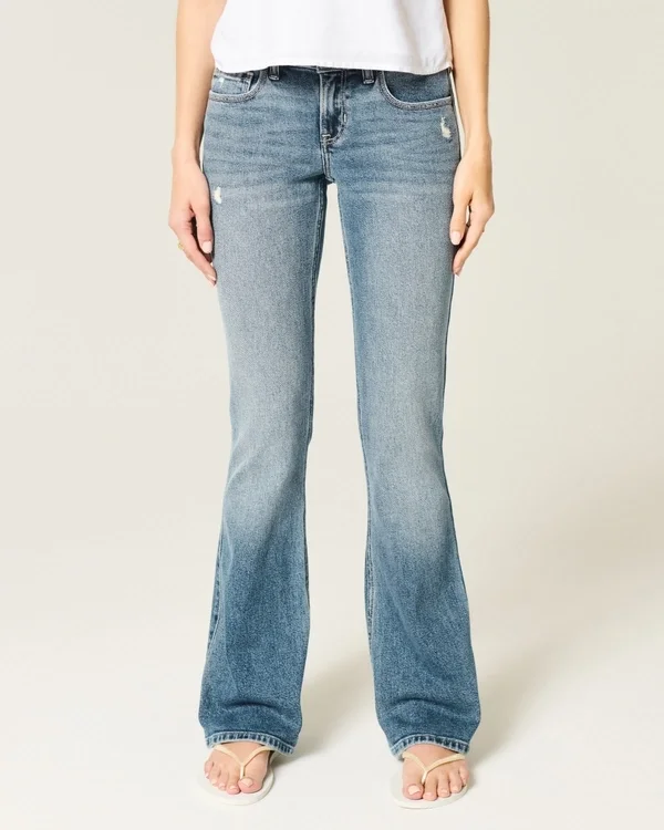 Low-Rise Distressed Medium Wash Bootcut Jeans Low-Rise Distressed Medium Wash Bootcut Jeans