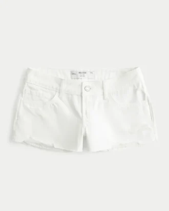 Low-Rise Distressed White Denim Mini Shorts
