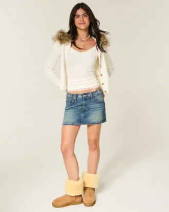 Low-Rise Embroidered Denim Mini Skort