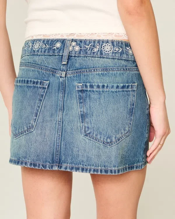 Low-Rise Embroidered Denim Mini Skort Low-Rise Embroidered Denim Mini Skort