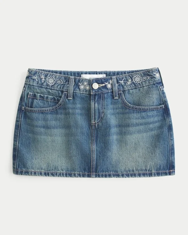 Low-Rise Embroidered Denim Mini Skort Low-Rise Embroidered Denim Mini Skort