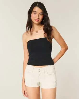 Low-Rise Floral Back Pocket Poplin Shortie Shorts