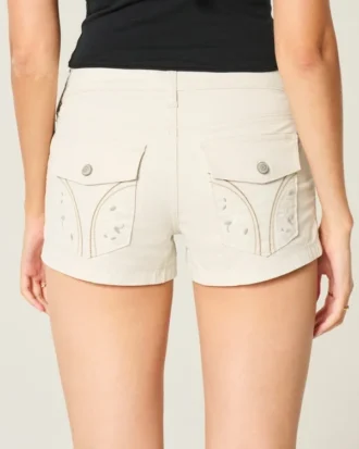 Low-Rise Floral Back Pocket Poplin Shortie Shorts