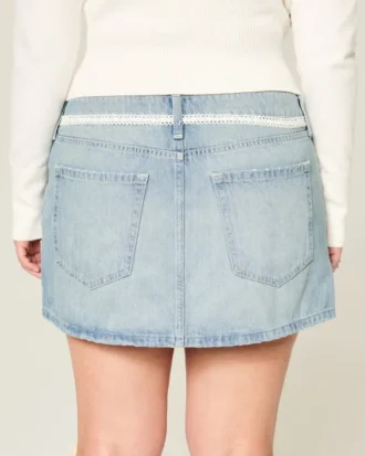 Low-Rise Lace Tie Denim Mini Skort