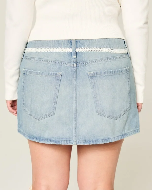 Low-Rise Lace Tie Denim Mini Skort Low-Rise Lace Tie Denim Mini Skort