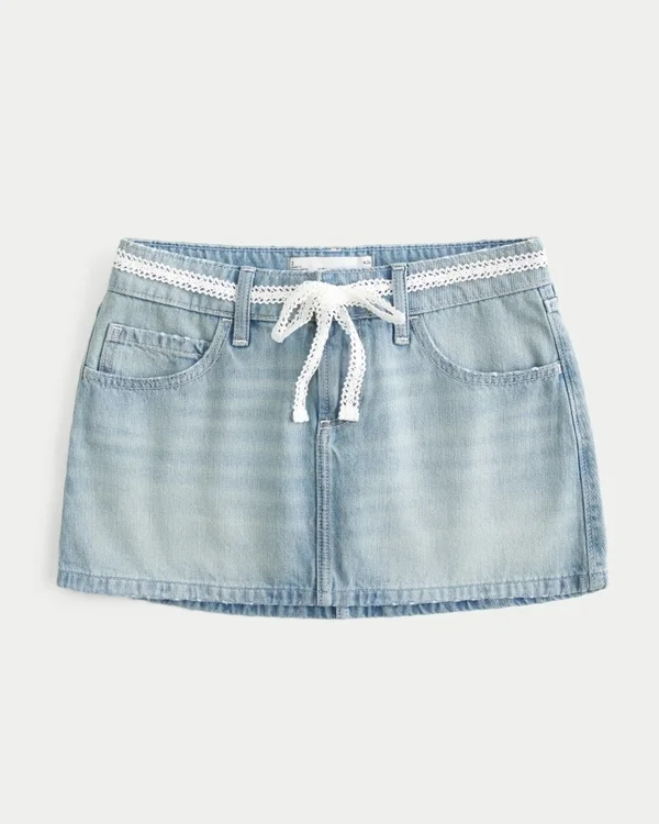 Low-Rise Lace Tie Denim Mini Skort Low-Rise Lace Tie Denim Mini Skort