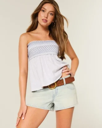 Low-Rise Light Wash Denim Mini Shorts