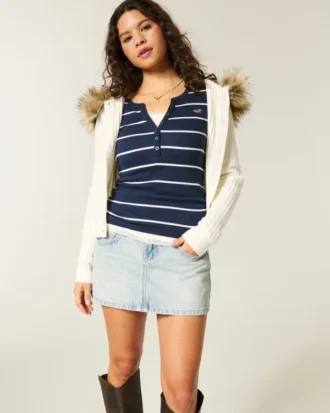 Low-Rise Light Wash Denim Mini Skort