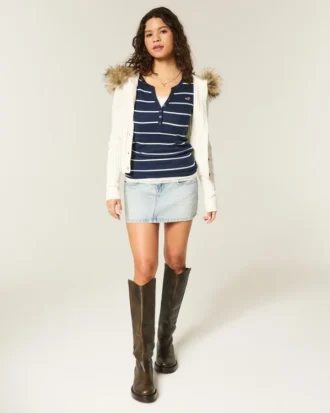 Low-Rise Light Wash Denim Mini Skort