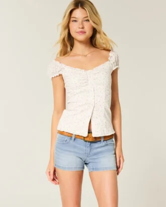 Low-Rise Light Wash Denim Shortie Shorts