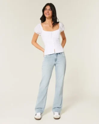 Low-Rise Light Wash Relaxed Straight Jeans