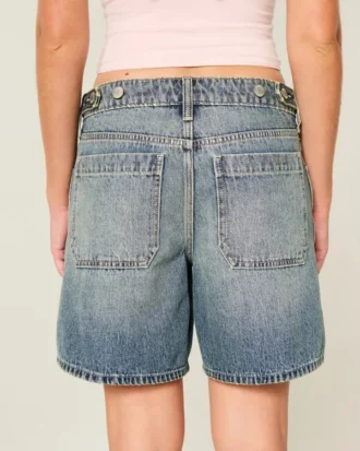 Low-Rise Medium Wash Adjustable Waistband Baggy Jort