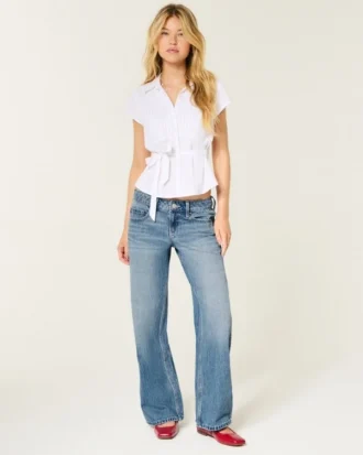 Low-Rise Medium Wash Baggy Jeans
