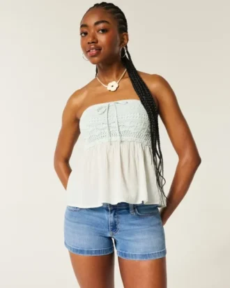 Low-Rise Medium Wash Denim Shortie Shorts