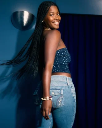 Low-Rise Medium Wash Embroidered Florals Bootcut Jeans