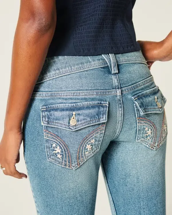Low-Rise Medium Wash Embroidered Florals Bootcut Jeans Low-Rise Medium Wash Embroidered Florals Bootcut Jeans