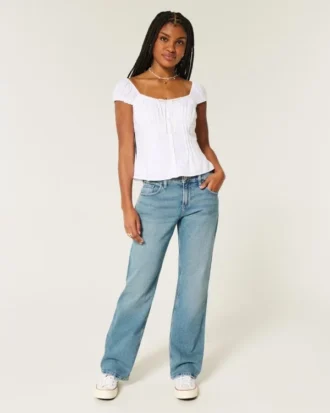 Low-Rise Medium Wash Relaxed Straight Jeans