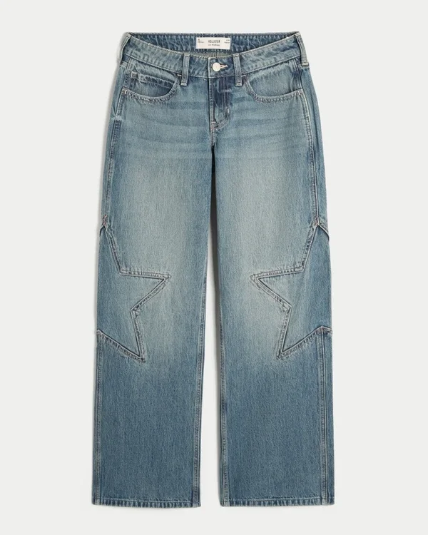 Low-Rise Medium Wash Star Graphic Baggy Jeans Low-Rise Medium Wash Star Graphic Baggy Jeans