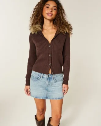 Low-Rise Medium Wash Studded Denim Mini Skort