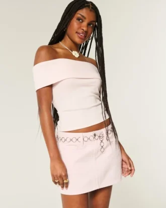 Low-Rise Pink Denim Mini Skort