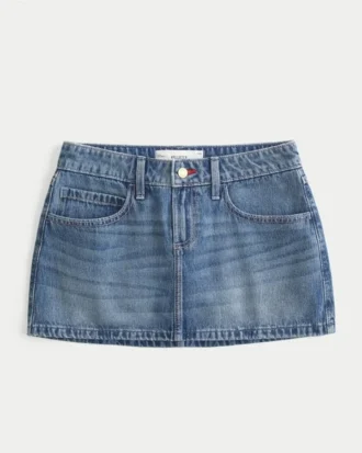 Low-Rise Red Stitch Denim Mini Skort