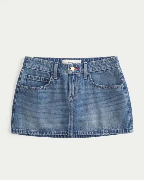 Low-Rise Red Stitch Denim Mini Skort Low-Rise Red Stitch Denim Mini Skort