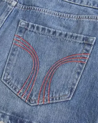Low-Rise Red Stitch Denim Mini Skort