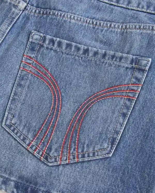 Low-Rise Red Stitch Denim Mini Skort Low-Rise Red Stitch Denim Mini Skort