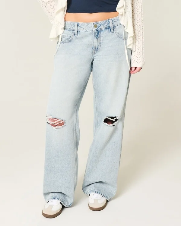 Low-Rise Ripped Light Wash Baggy Jeans Low-Rise Ripped Light Wash Baggy Jeans