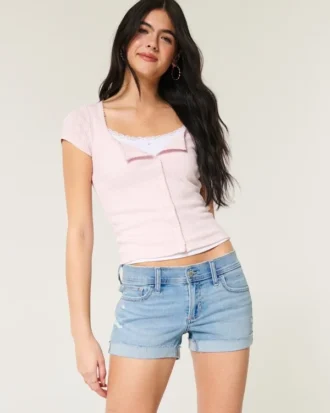 Low-Rise Ripped Light Wash Denim Shortie Shorts
