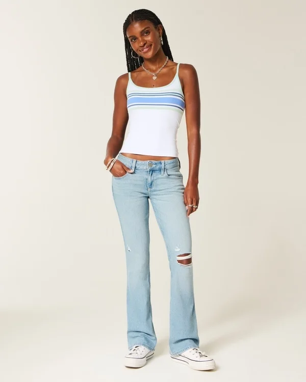 Low-Rise Ripped Light Wash Embroidered Bootcut Jeans Low-Rise Ripped Light Wash Embroidered Bootcut Jeans
