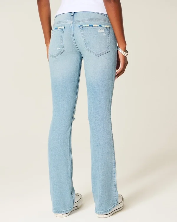 Low-Rise Ripped Light Wash Embroidered Bootcut Jeans Low-Rise Ripped Light Wash Embroidered Bootcut Jeans