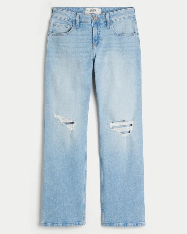 Low-Rise Ripped Light Wash Relaxed Straight Jeans Low-Rise Ripped Light Wash Relaxed Straight Jeans