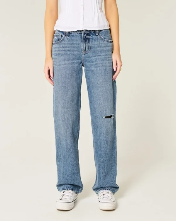 Low-Rise Ripped Medium Wash Loose Jeans Low-Rise Ripped Medium Wash Loose Jeans