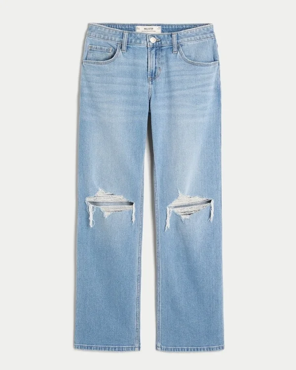 Low-Rise Ripped Medium Wash Relaxed Straight Jeans Low-Rise Ripped Medium Wash Relaxed Straight Jeans