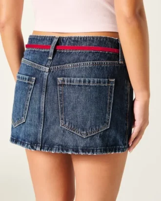 Low-Rise Waist Tie Denim Mini Skort