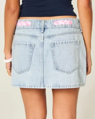Low-Rise Waist Tie Denim Mini Skort