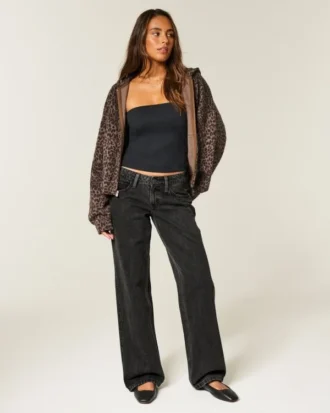 Low-Rise Washed Black Baggy Jeans