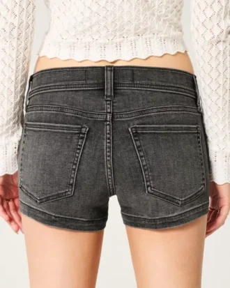Low-Rise Washed Black Denim Shortie Shorts