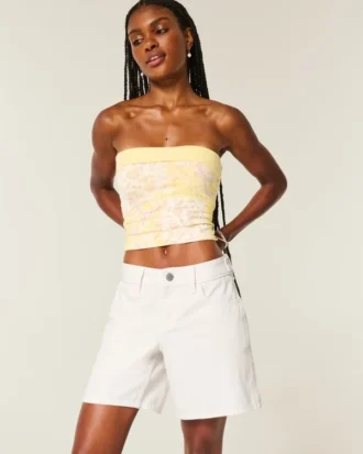 Low-Rise White Adjustable Waistband Baggy Jort